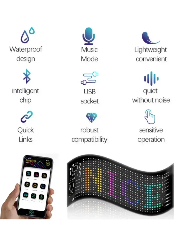 Kişiselleştirilebilir Matrix Car LED Ekran (37x9cm) - Görsel 2