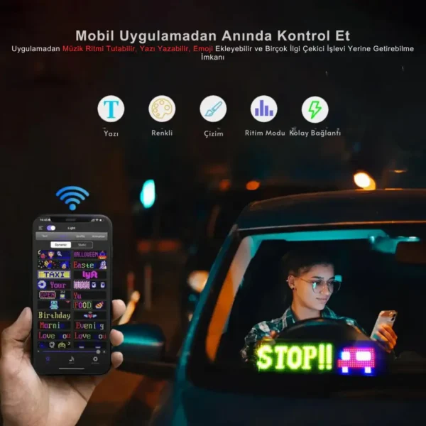 Kişiselleştirilebilir Matrix Car LED Ekran (60x12cm) - Görsel 2