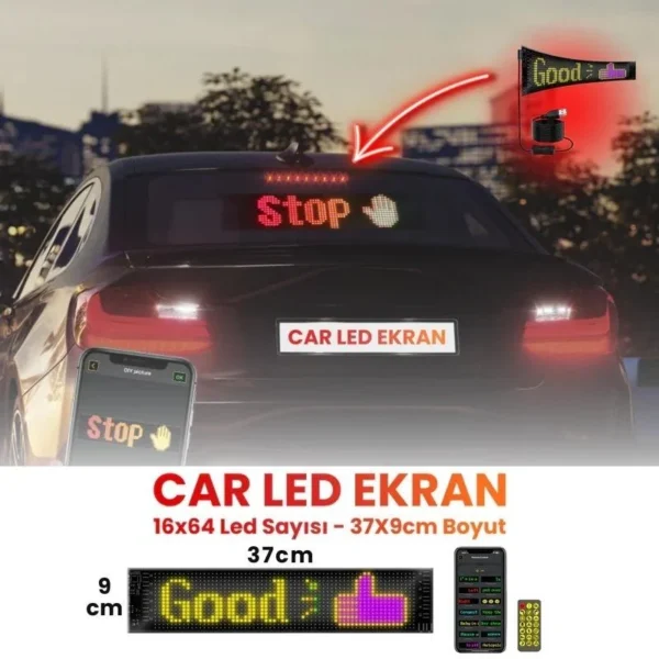 Kişiselleştirilebilir Matrix Car LED Ekran (37x9cm) - Görsel 7