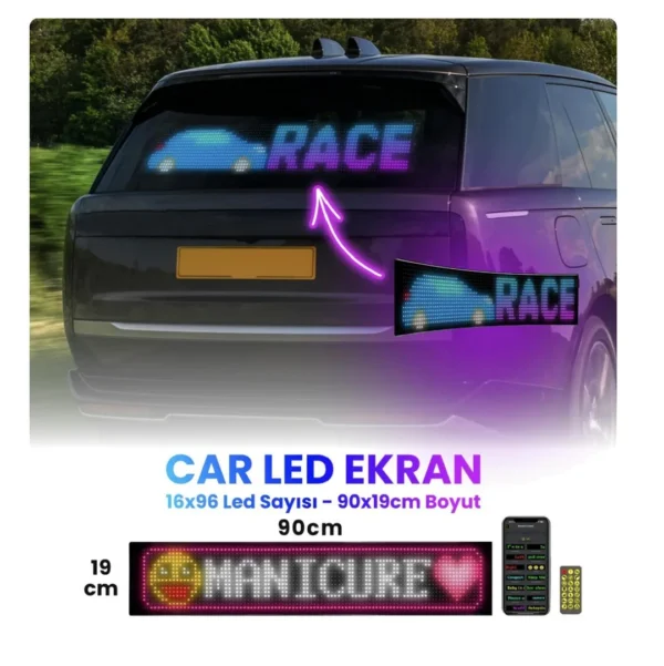 Kişiselleştirilebilir Matrix Car LED Ekran (90x19cm) - Görsel 3