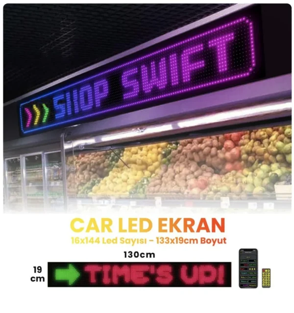 Kişiselleştirilebilir Matrix Car LED Ekran (133x19cm) - Görsel 2