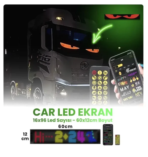 Kişiselleştirilebilir Matrix Car LED Ekran (60x12cm) - Görsel 5