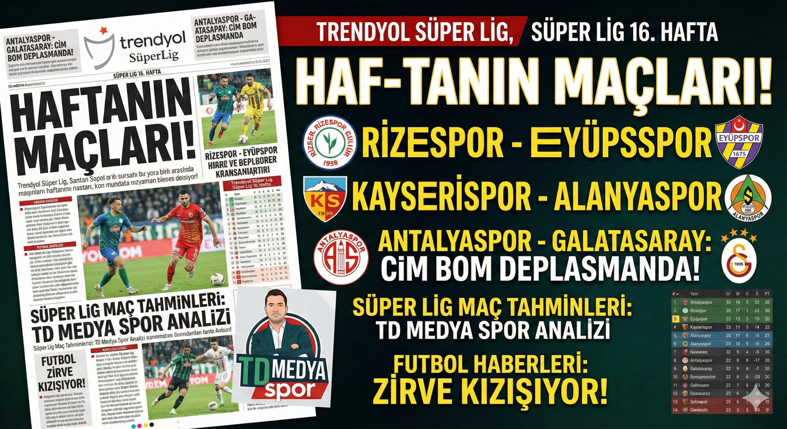 Trendyol Süper Lig 16. Hafta Maçları
