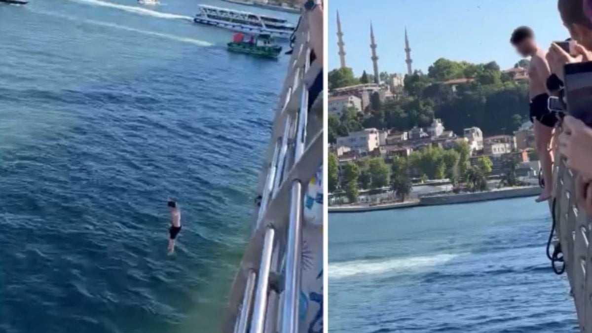 İstanbul Haliç Köprüsü’nde gençlerin tehlikeli atlayışı