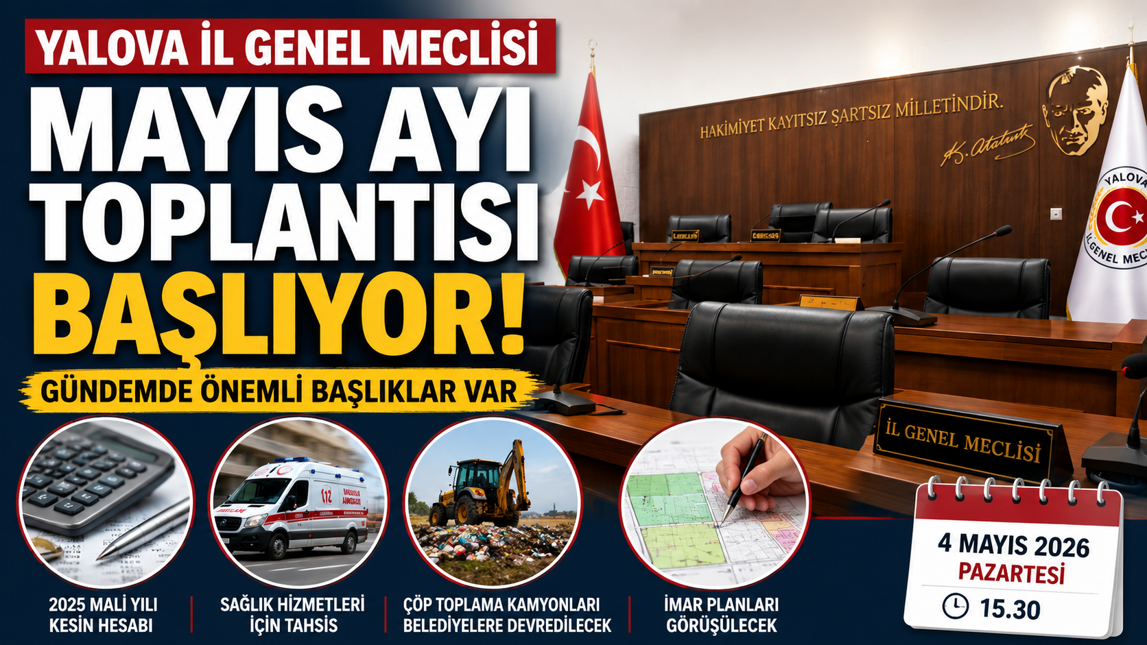 Yalova İl Genel Meclisi Mayıs 2026 Toplantı Gündemi Açıklandı