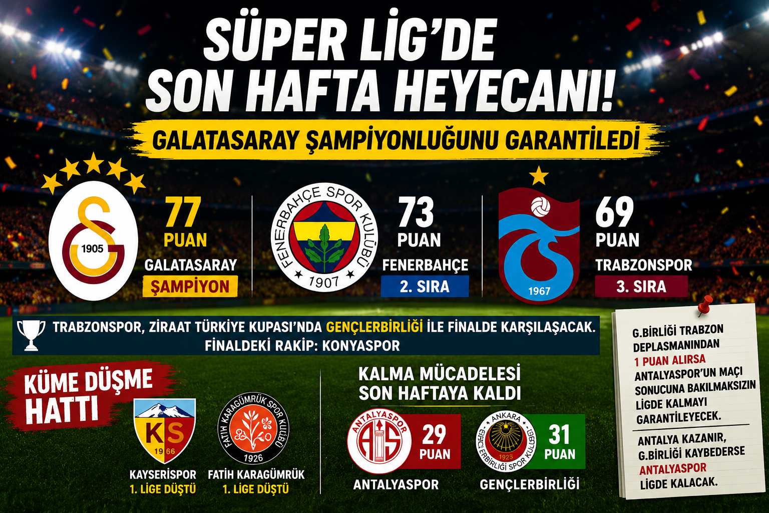 Süper Lig’de Son Hafta Heyecanı: Galatasaray Şampiyonluğunu Garantiledi
