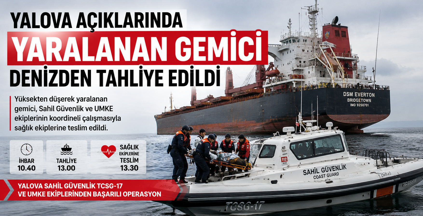 Yalova Açıklarında Yaralanan Gemici Denizden Tahliye Edildi