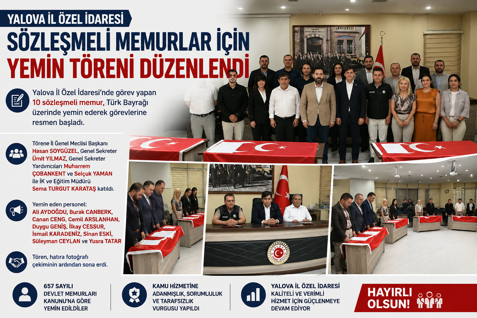 Yalova İl Özel İdaresi’nde Sözleşmeli Memurlar İçin Yemin Töreni Düzenlendi