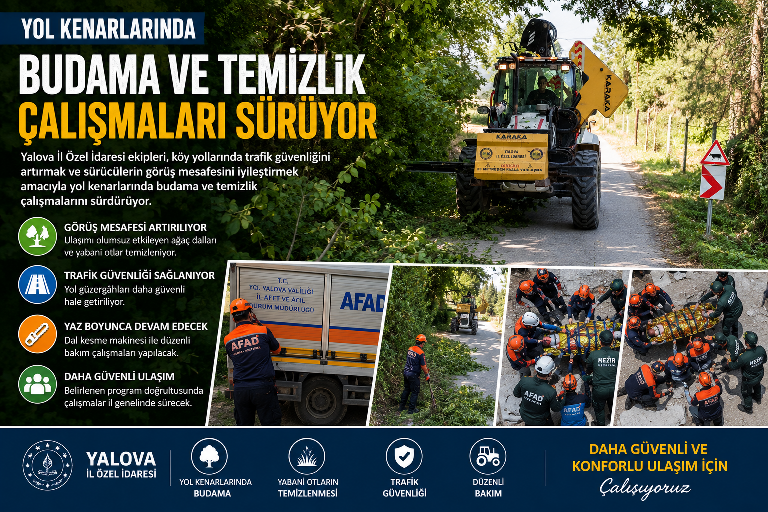 Yalova’da Köy Yollarında Budama ve Temizlik Çalışmaları Aralıksız Sürüyor