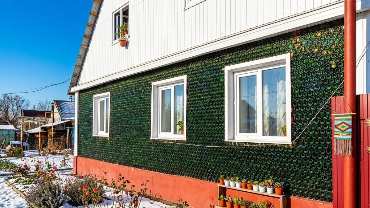 Tuğla yerine 12 bin cam şişe kullandı: Oğlunun hayalindeki evi inşa etti