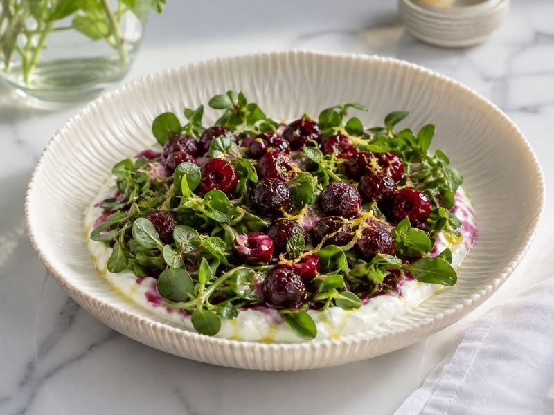 Vişneli Yoğurtlu Semizotu Salatası Tarifi