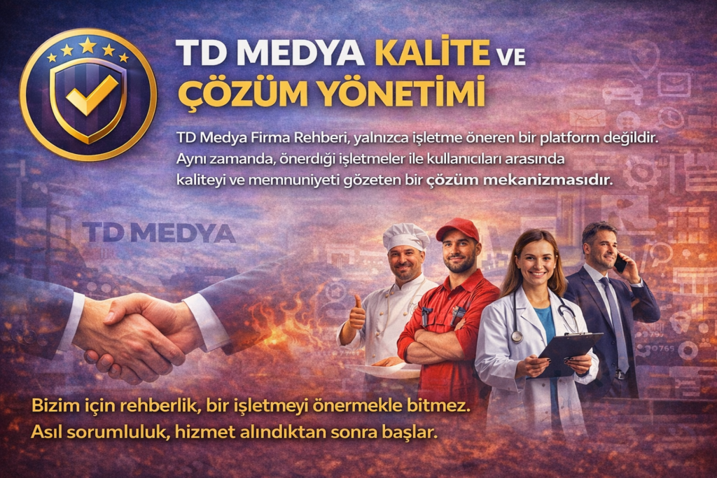 D Medya Kalite ve Çözüm Yönetimi TD Medya Firma Rehberi, yalnızca işletme öneren bir platform değildir. Aynı zamanda, önerdiği işletmeler ile kullanıcıları arasında kaliteyi ve memnuniyeti gözeten bir çözüm mekanizmasıdır. Bizim için rehberlik, bir işletmeyi önermekle bitmez. Asıl sorumluluk, hizmet alındıktan sonra başlar.