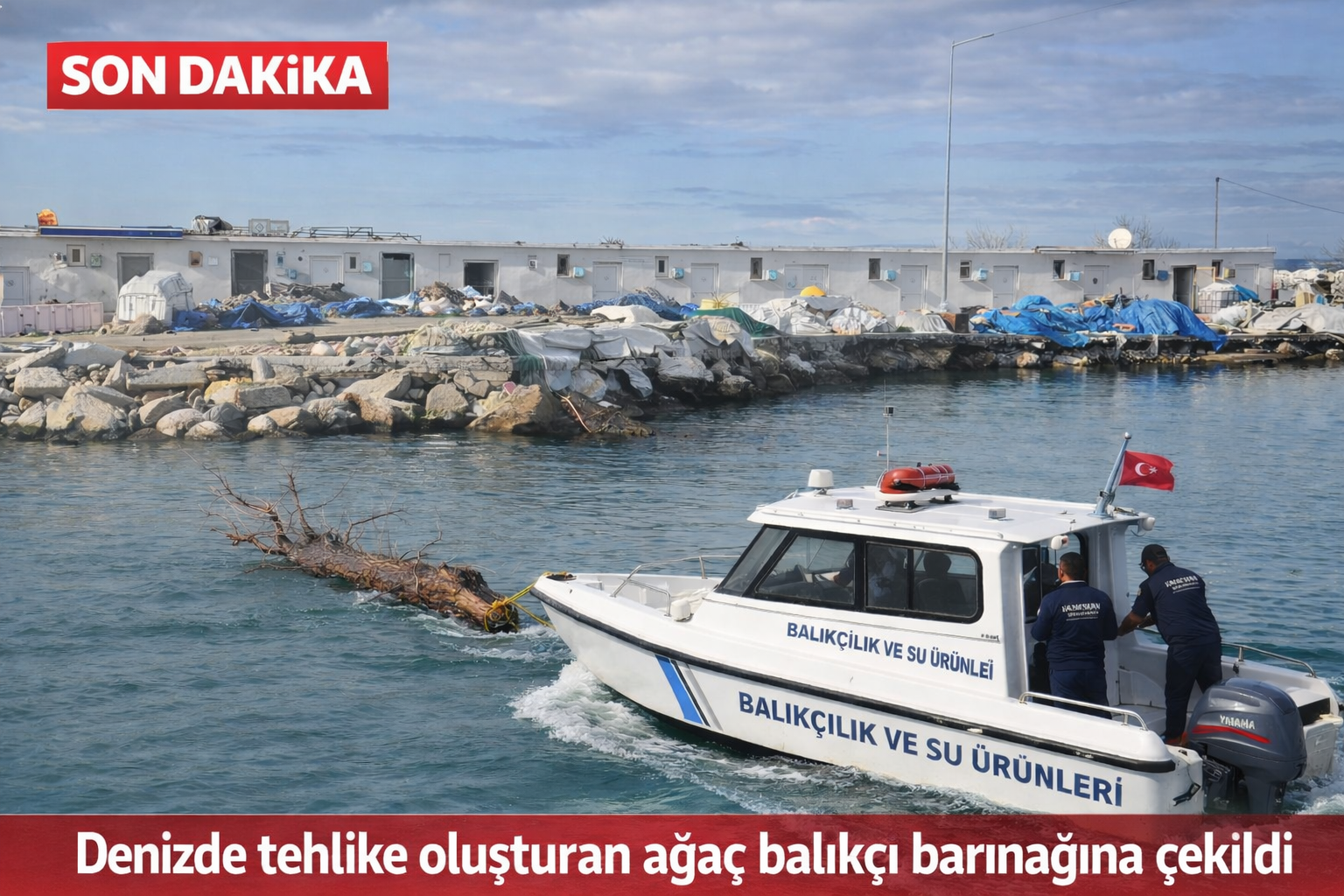 Denizde Tehlike Oluşturan Yüzen Ağaç Güvenli Şekilde Kıyıya Çekildi