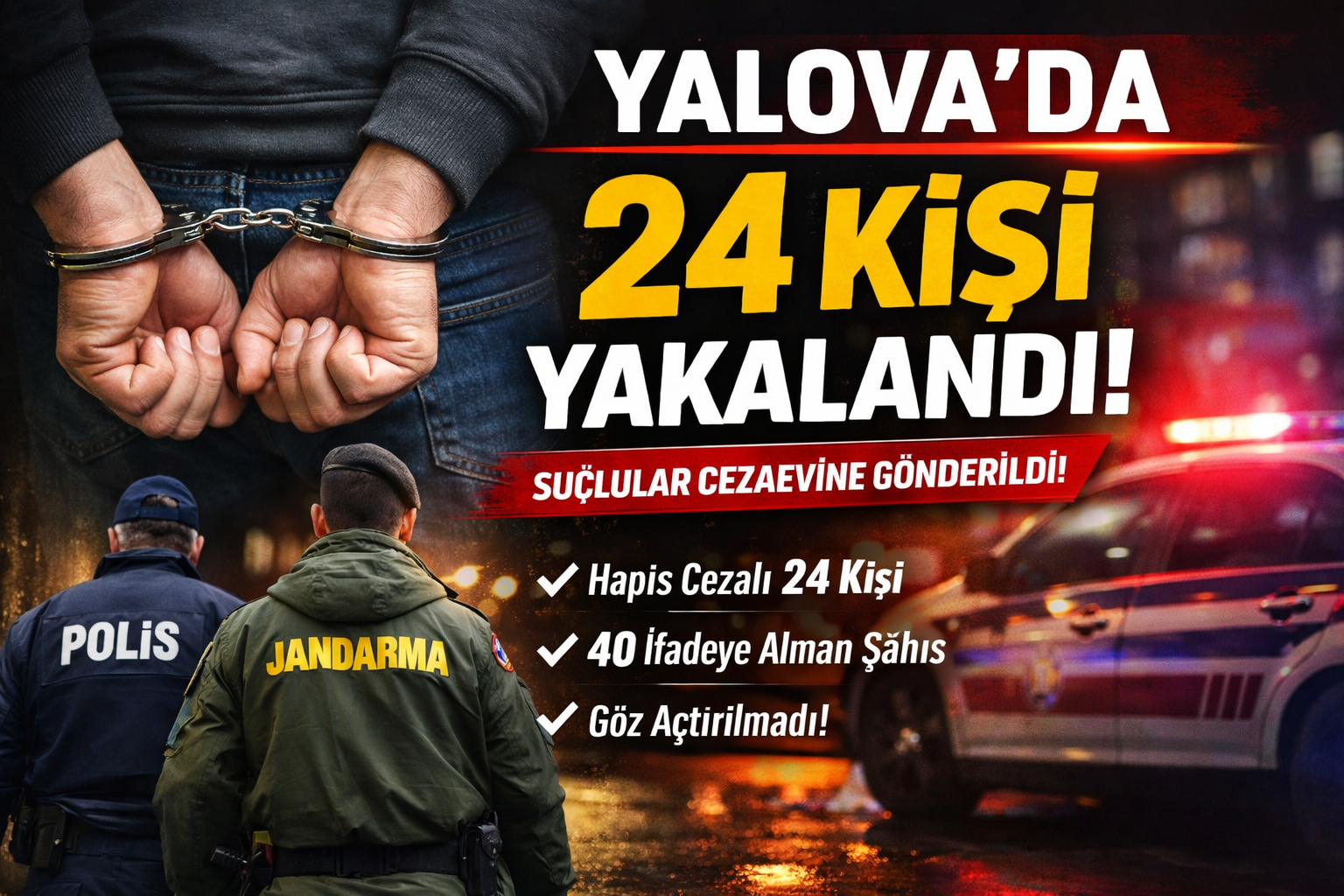 Yalova’da Aranan 24 Şahıs Yakalandı, Cezaevine Gönderildi